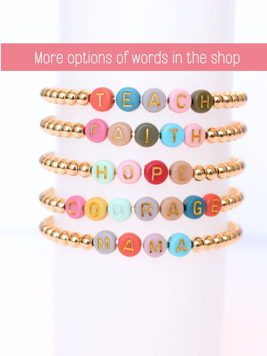 Gold beaded MAMA multi colored stretch bracelet gift