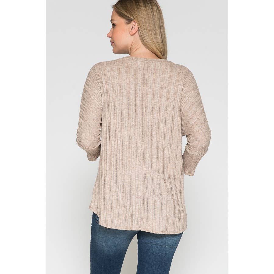 Round Neck Front Tie Ribbed Sweater