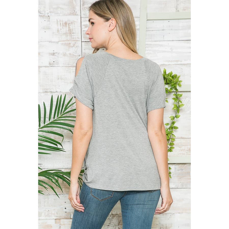 Maternity Basic Summer Crew Neck Solid Top with Front Knott