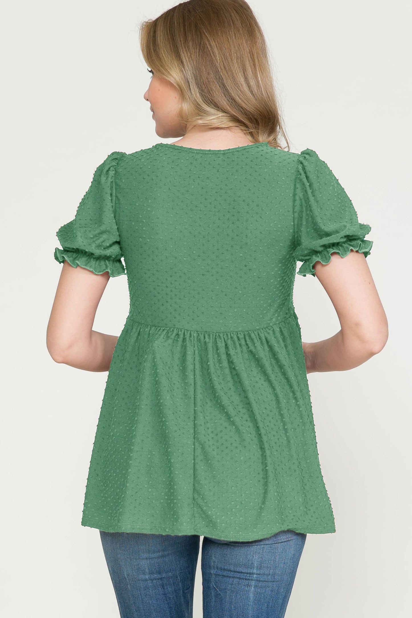 Puff Sleeve Babydoll Ruched Top