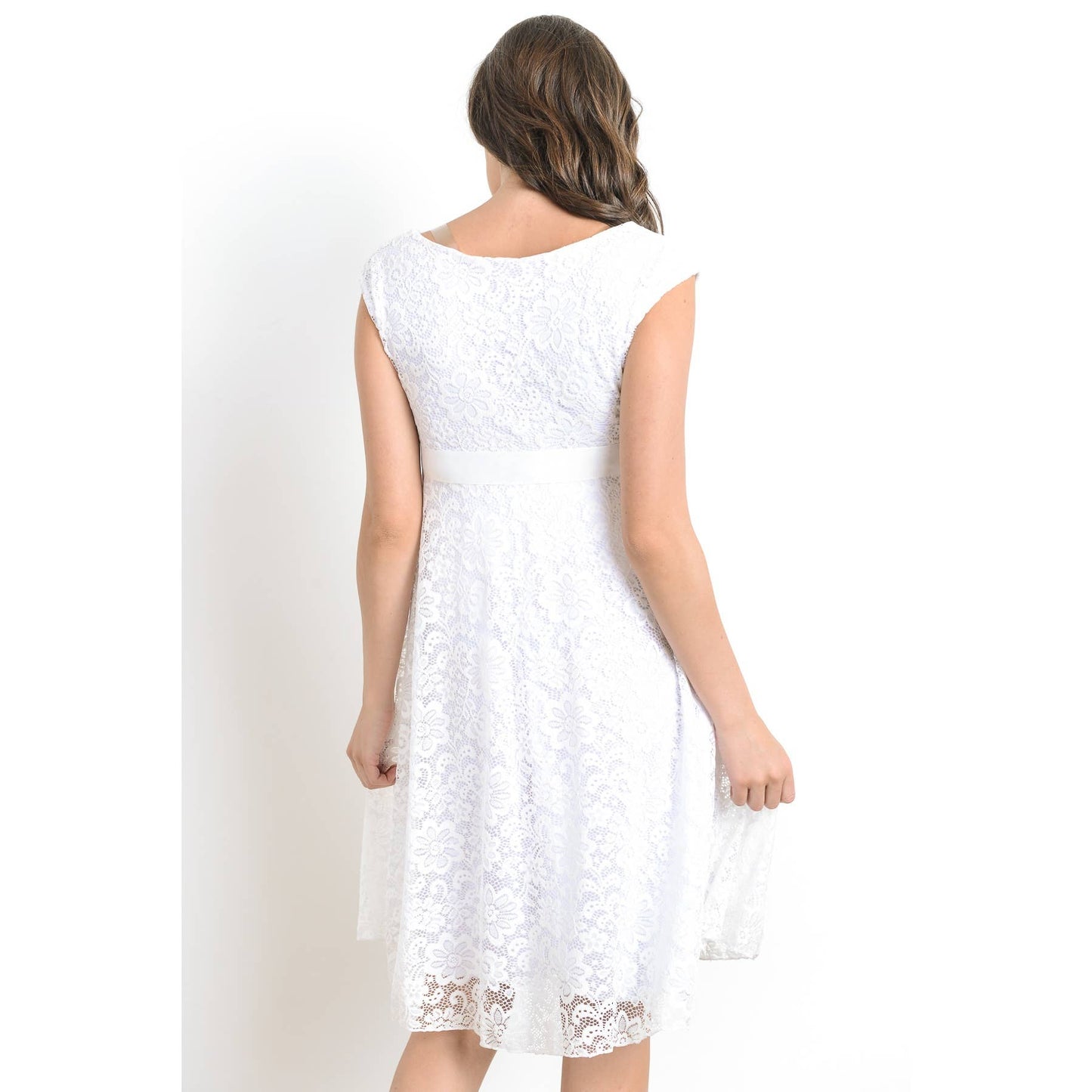 Floral Lace Satin Waist Tie Maternity Dress