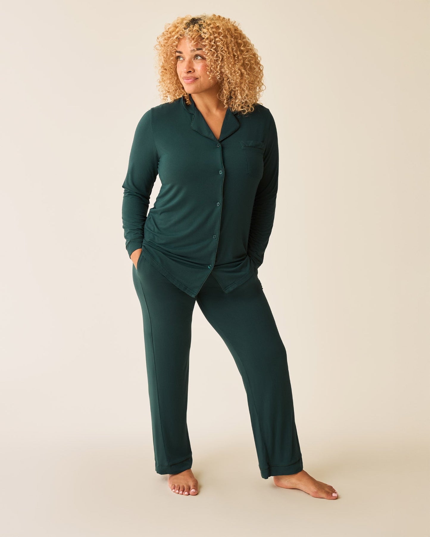 Kindred Bravely Clea Bamboo Long Sleeve Pajama Set Evergreen