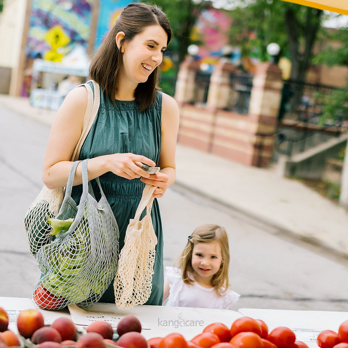 Ecoposh Short Handle Cotton Net Grocery Bag - Natural