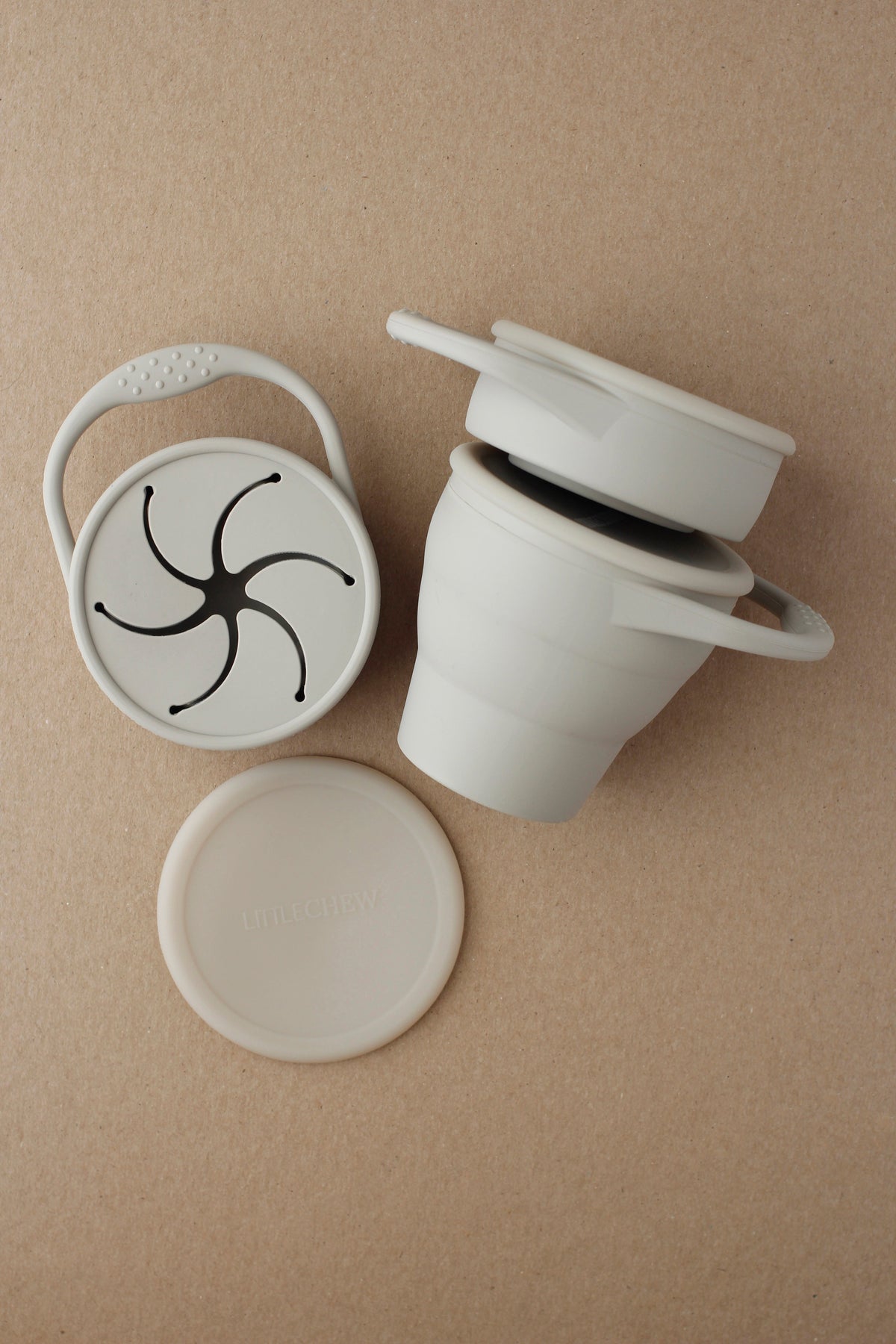 littleCHEW Foldable Silicone Snack Cup - Taupe