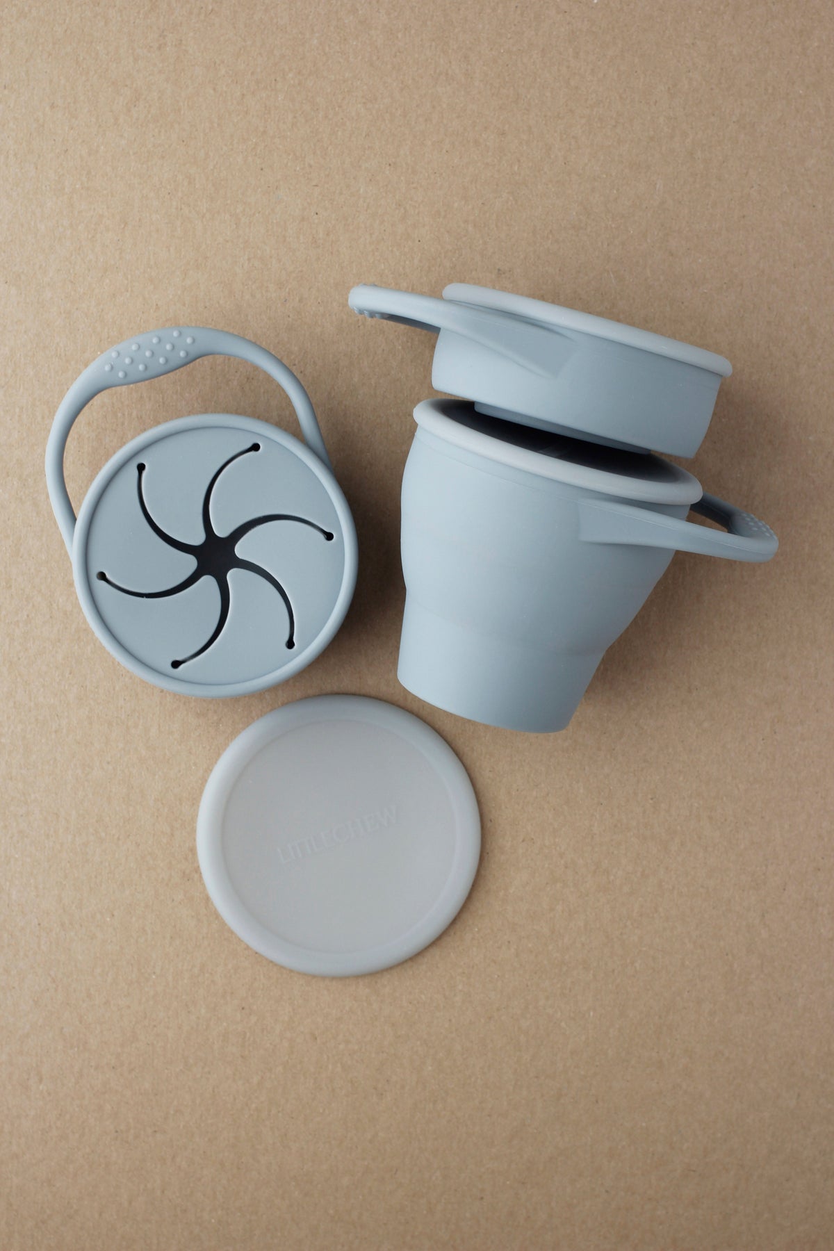 littleCHEW Foldable Silicone Snack Cup - Silver Blue