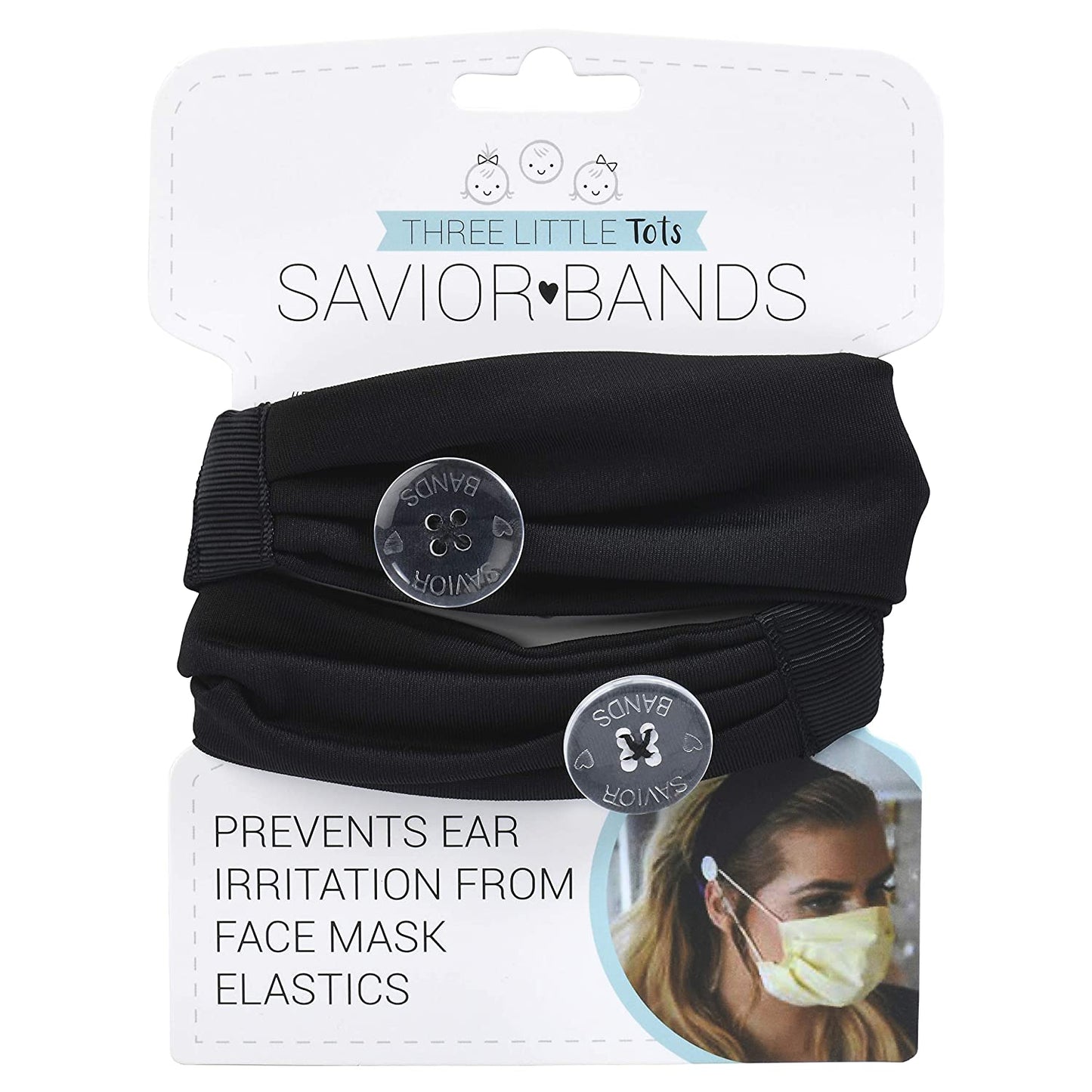 Three Little Tots Black Savior Mask Headbands with Buttons For Masks