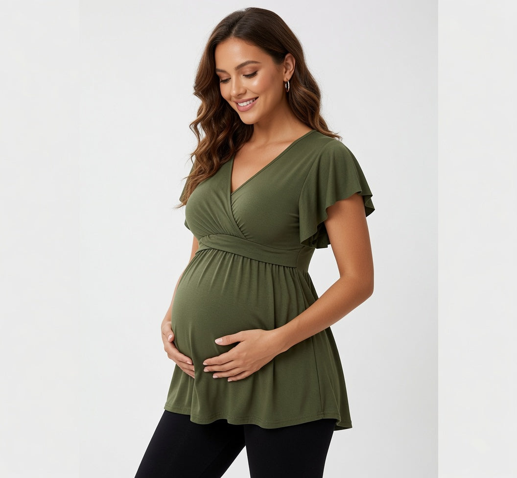 Flowy V-Neck Maternity Nursing Top - Delilah's Maternity