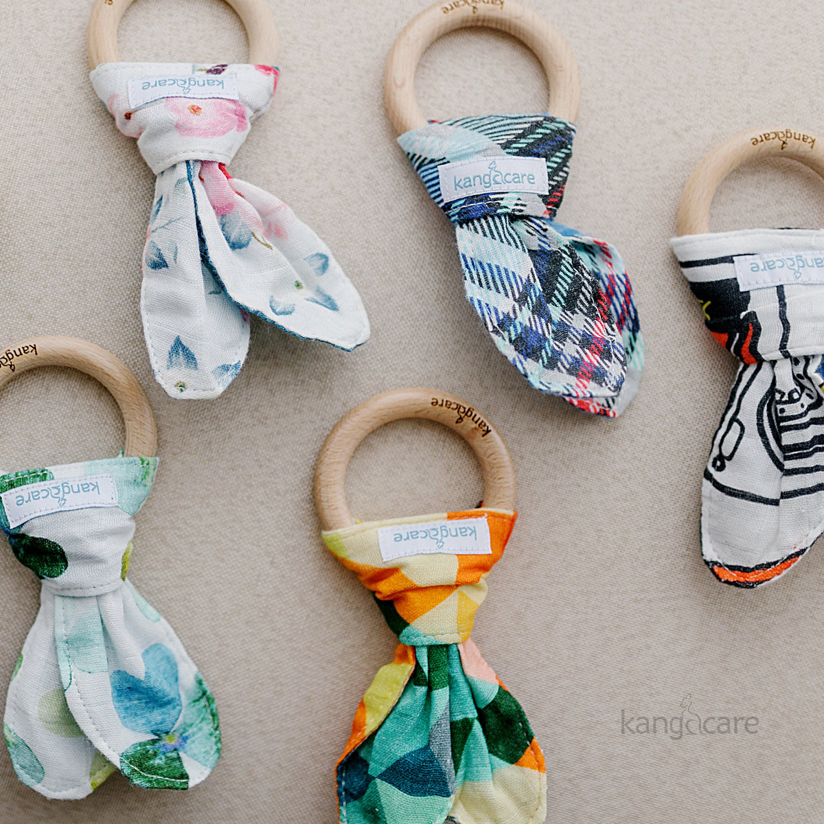 Kanga Care Muslin Crinkle Bunny Ear Teething Ring - Finn