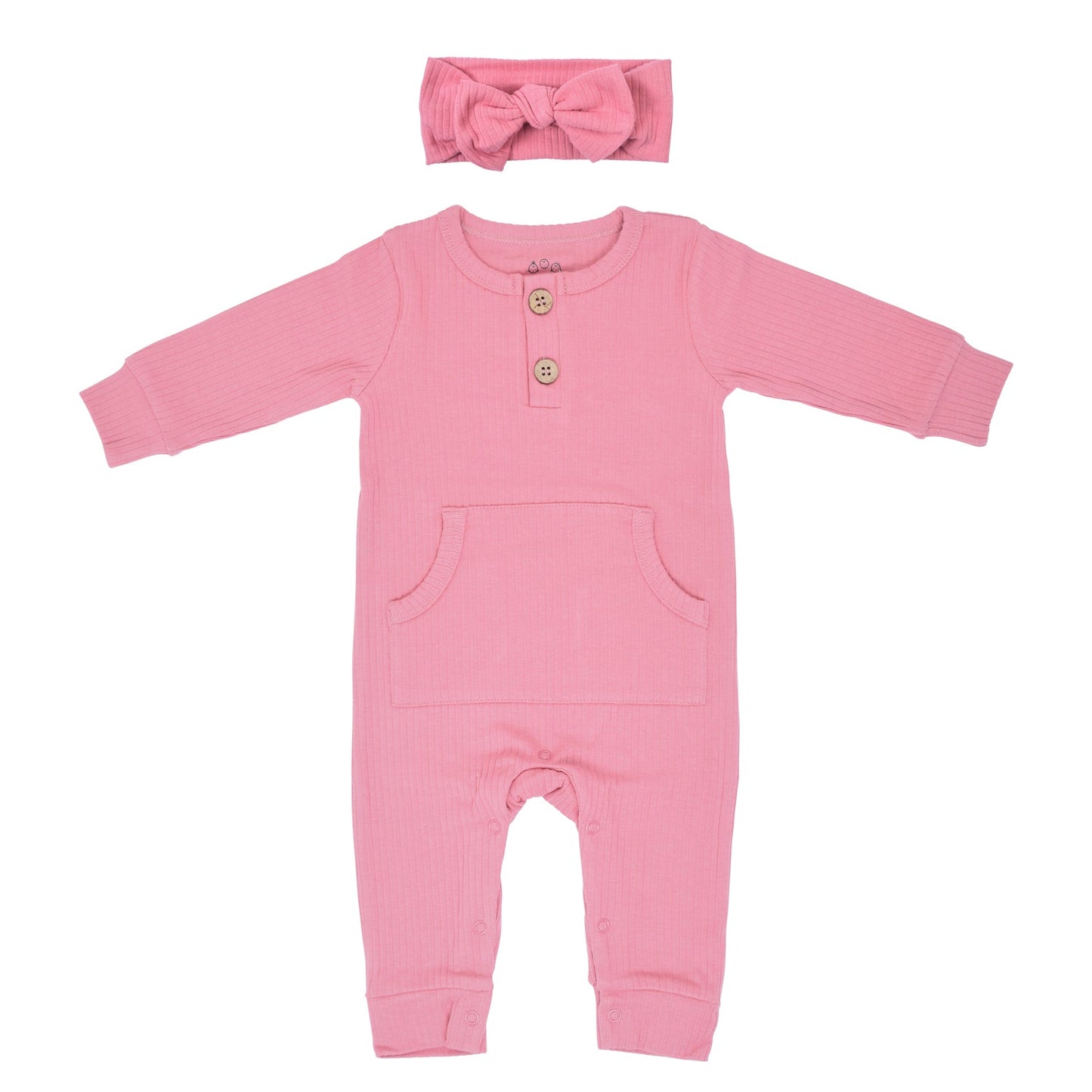 Three Little Tots Precious Pink Baby Ribbed Playsuit with Pockets
