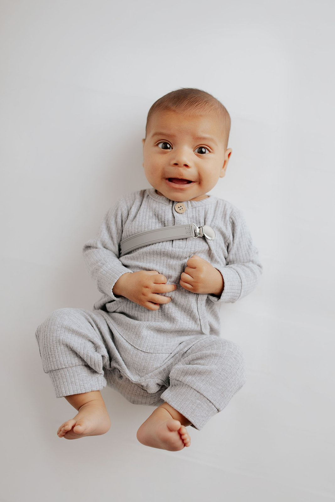 Three Little Tots Classic Gray All Silicone One Piece Pacifier Clip