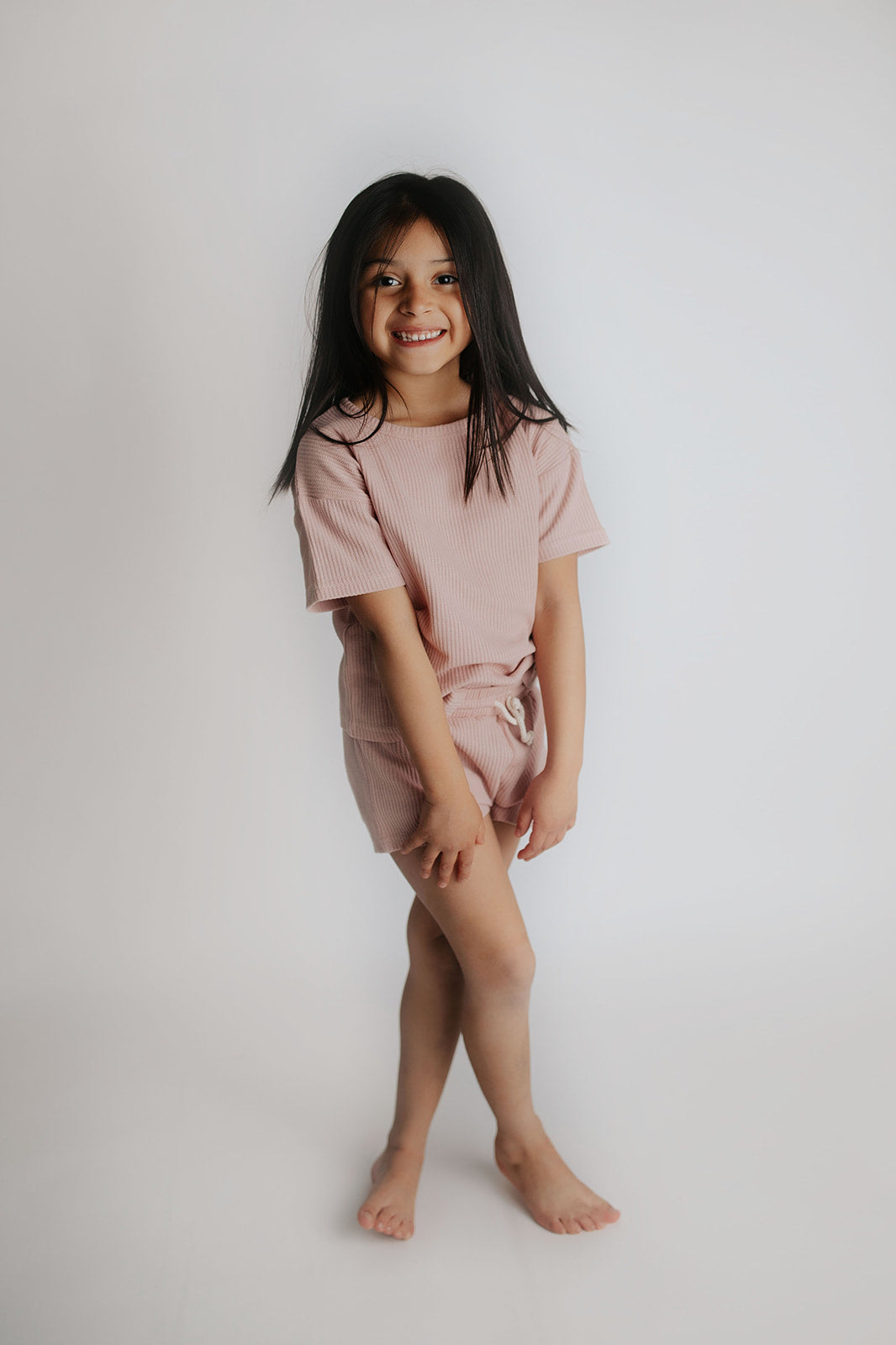 Three Little Tots Rose Summer Waffle Top & Bottom Set