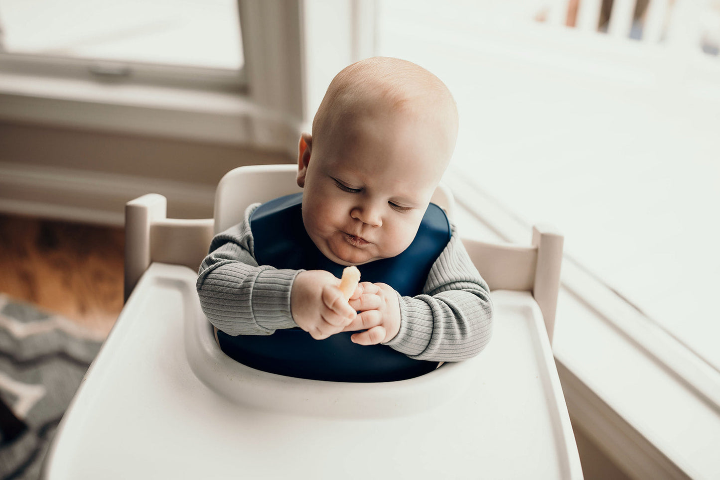 Three Little Tots Sailor Blue Silicone Bib with Crumb Catcher