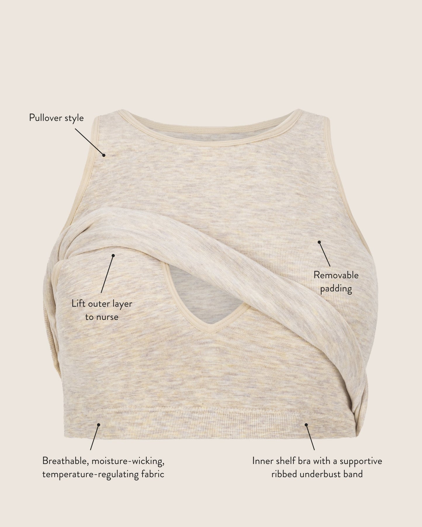 Kindred Bravely Sublime Bamboo Maternity & Nursing Longline Bra Top Oatmeal Heather