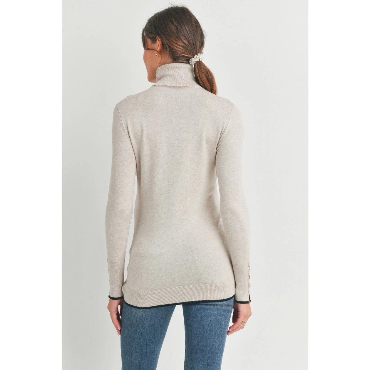 Turtle Neck Maternity Sweater with Sleeve Button - Delilah's Maternity