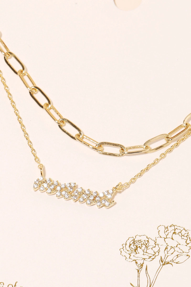 Layered Chain Pave Mama Charm Necklace - Delilah's Maternity