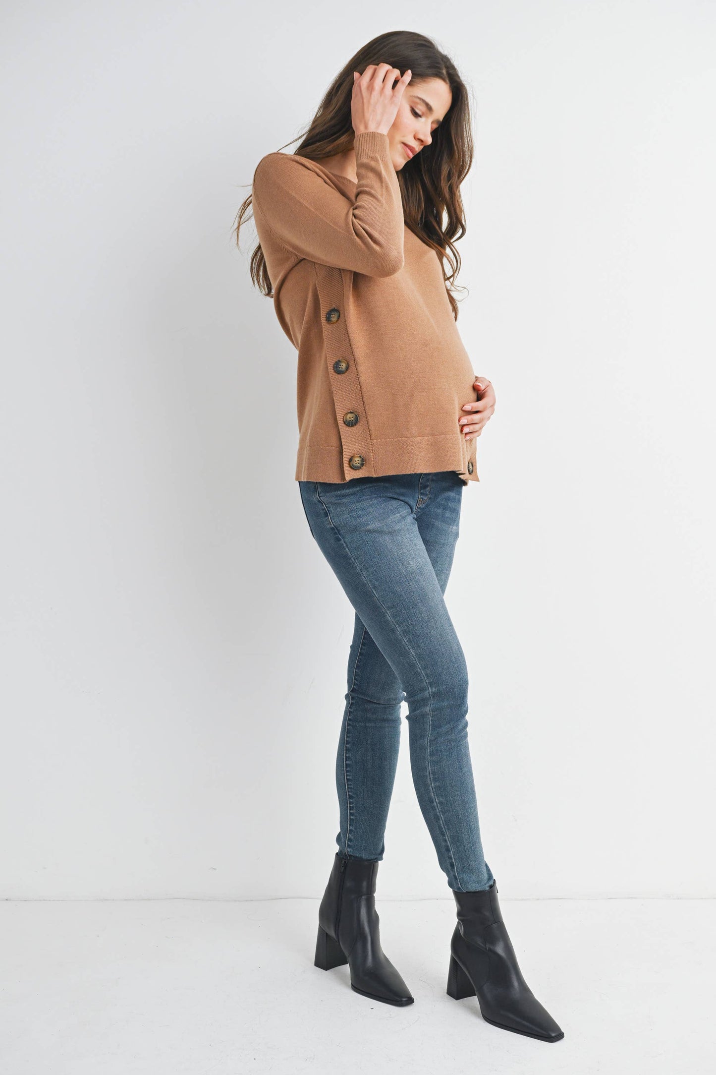 Button Side Maternity Nursing Pullover Sweater
