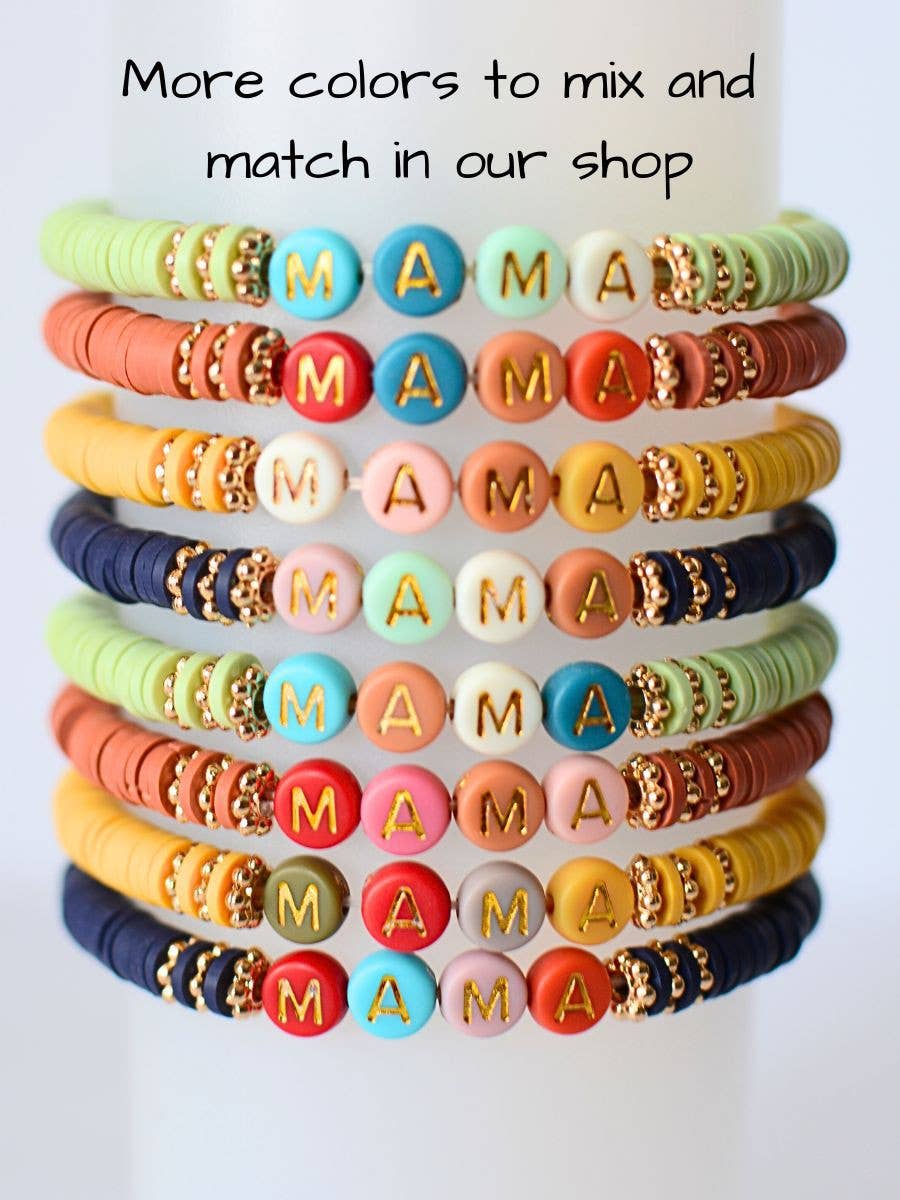 Multi-Colored MAMA Word Beaded Stretch Bracelet – Mint