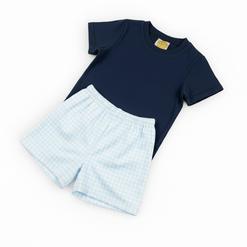 The Little Lemons Company Classic Navy Gingham Boys Set