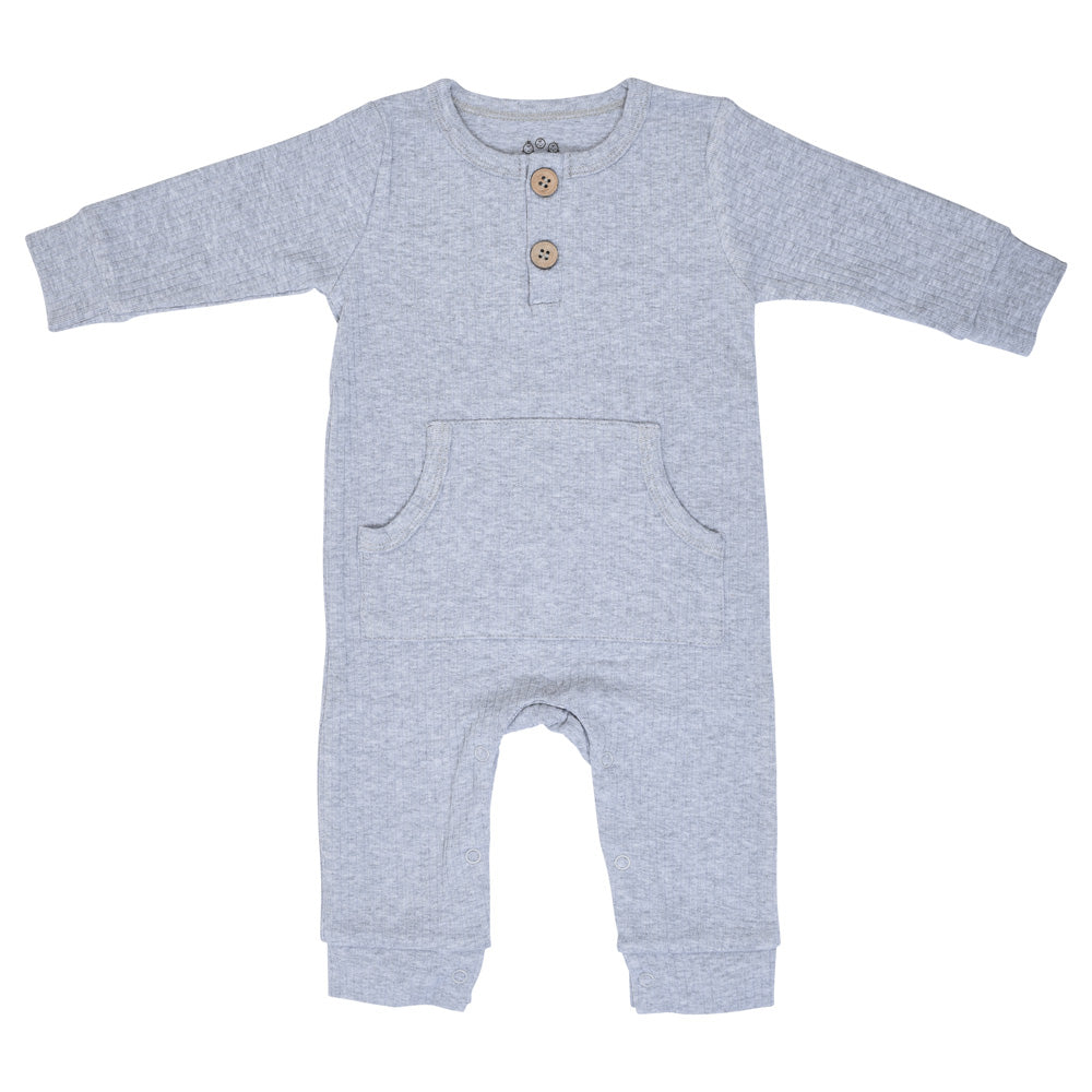 Three Little Tots Gray Baby Ribbed Playsuit with Pockets