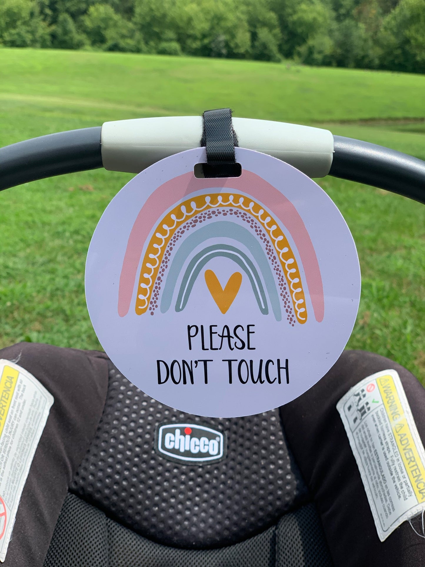 Three Little Tots Rainbow Baby No Touching Car Seat Sign Tag