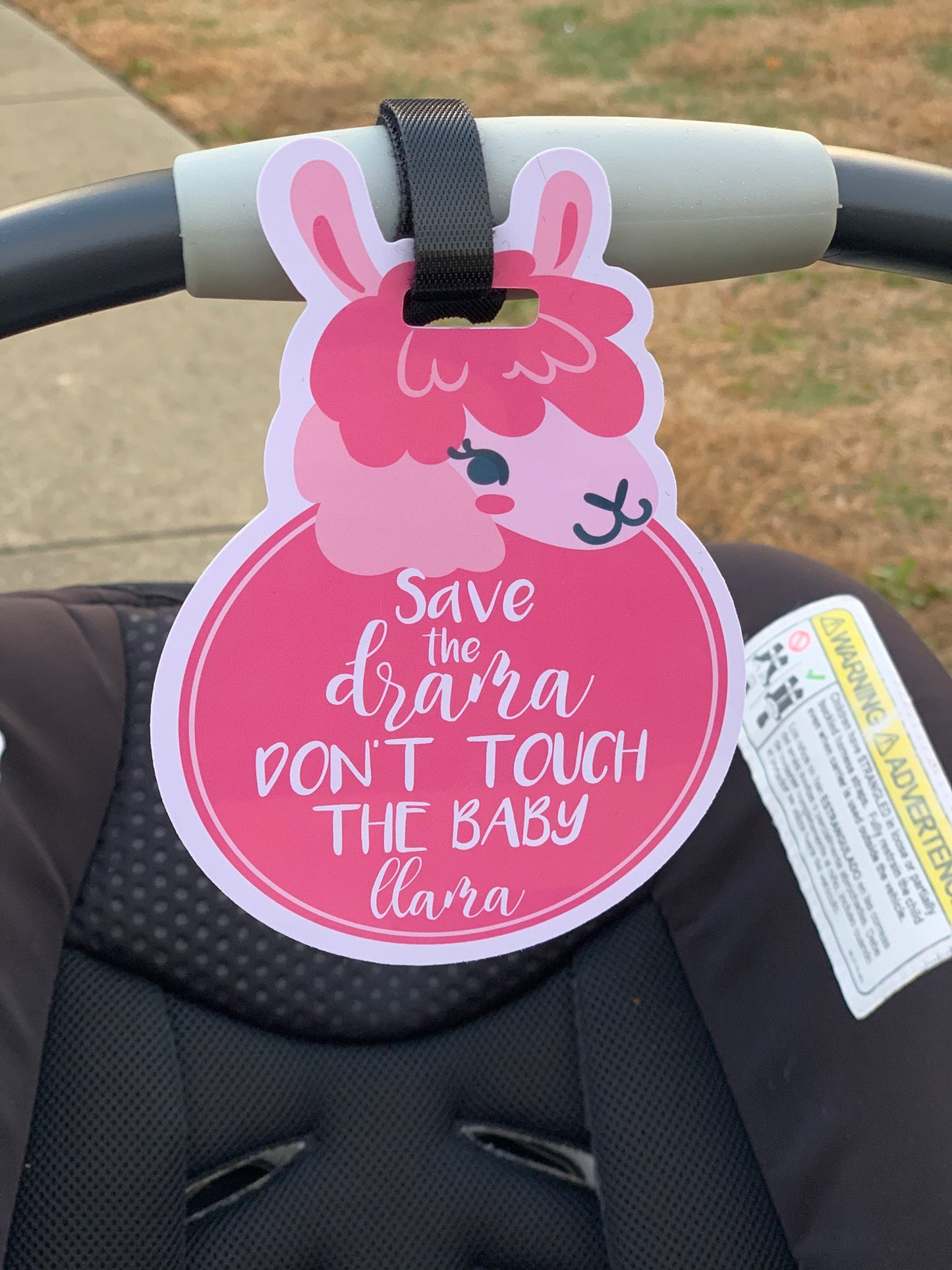 Three Little Tots Pink Llama No Touching Newborn Baby Car Seat Sign Tag
