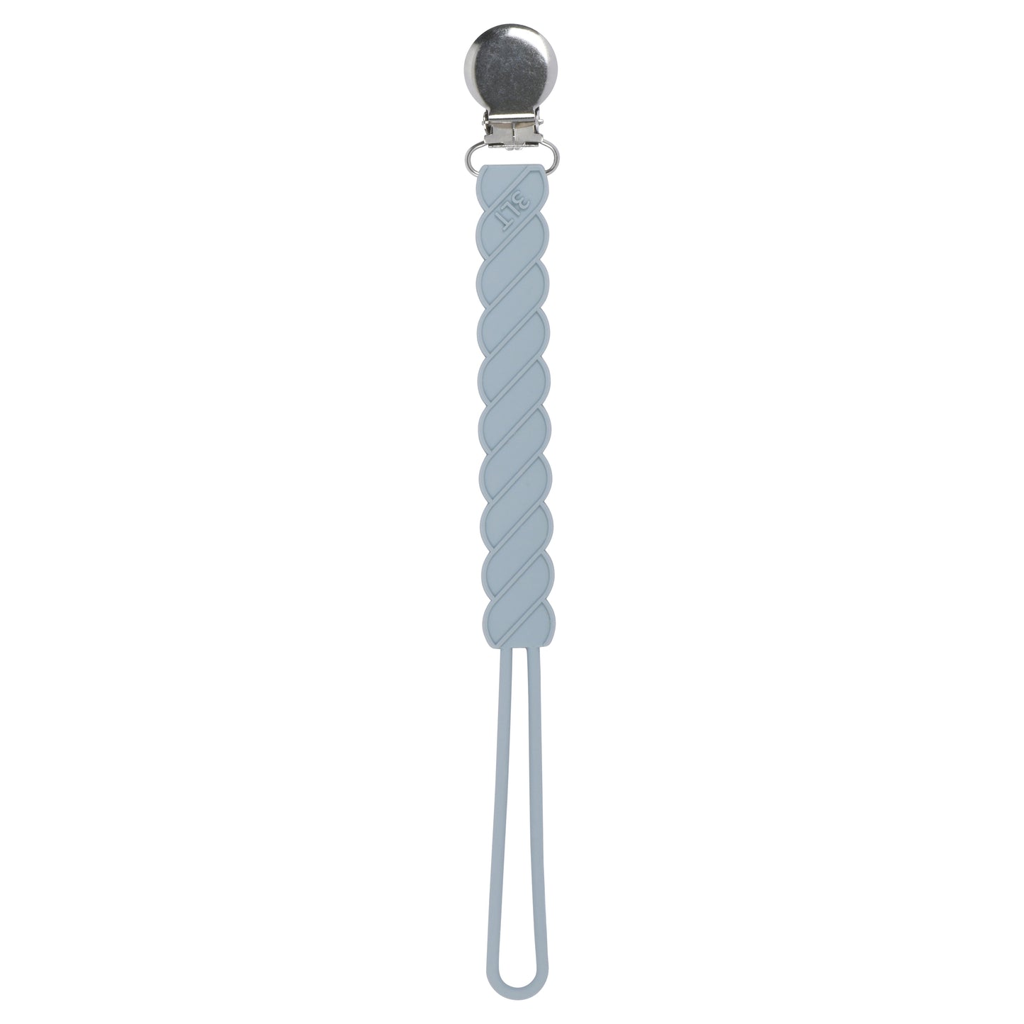 Three Little Tots Twist Glacier Blue Gray All Silicone One Piece Pacifier Clip