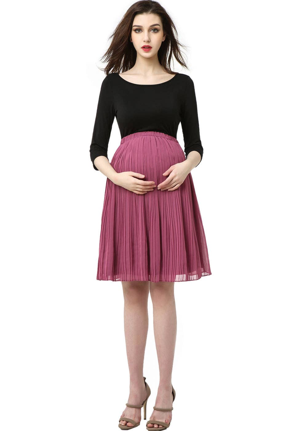 Maternity Everly Striped Chiffon Empire Waist Dress | Kimi + Kai S / Multi-Color Maternity Everly Striped Chiffon Empire Waist Dress | Kimi + Kai S / Multi-Color