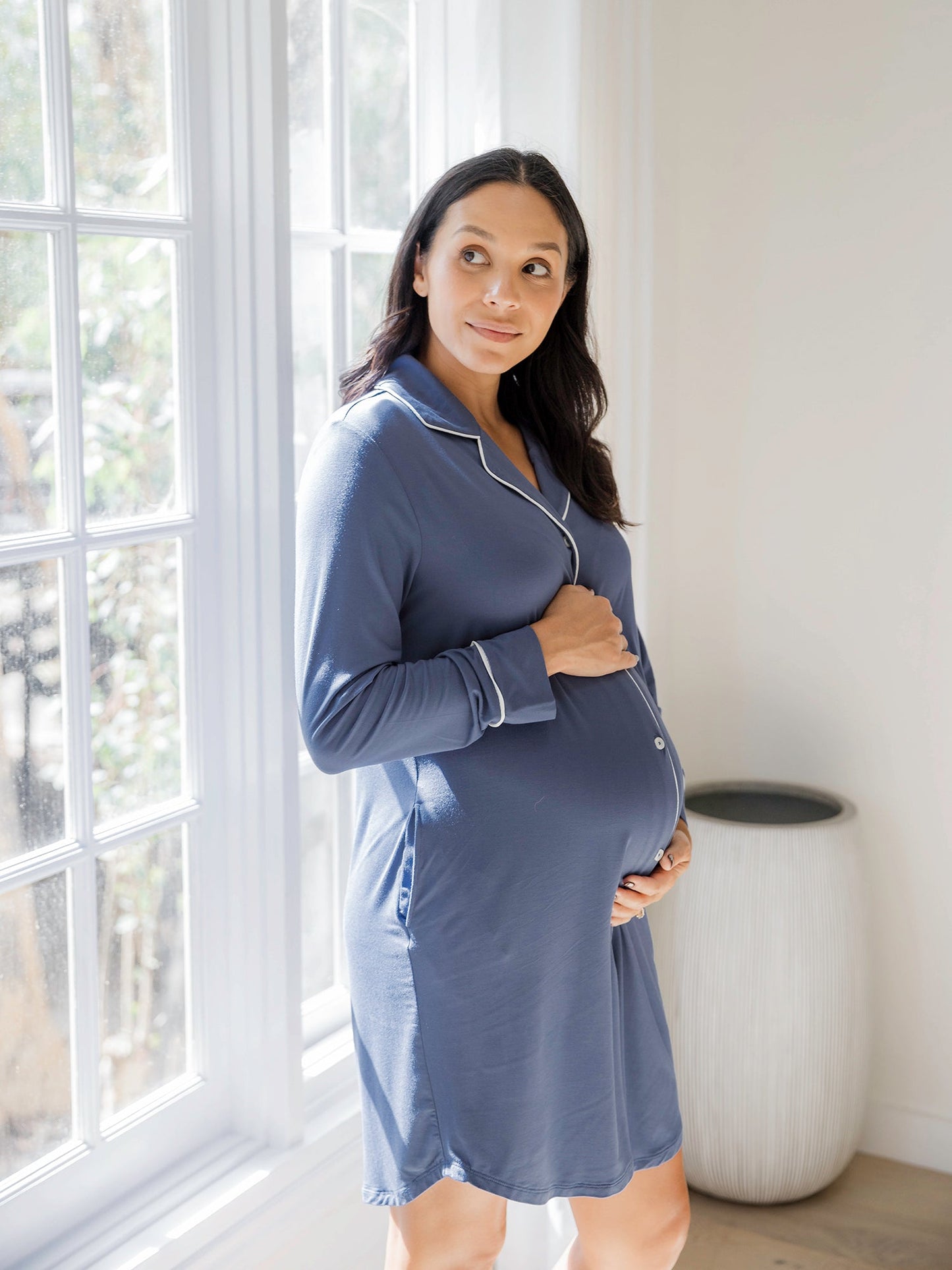 Kindred Bravely Clea Bamboo Long Sleeve Sleep Shirt Slate Blue