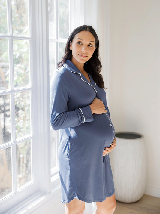 Kindred Bravely Clea Bamboo Long Sleeve Sleep Shirt Slate Blue