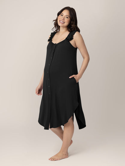 Kindred Bravely Ruffle Strap Labor & Delivery Gown Black