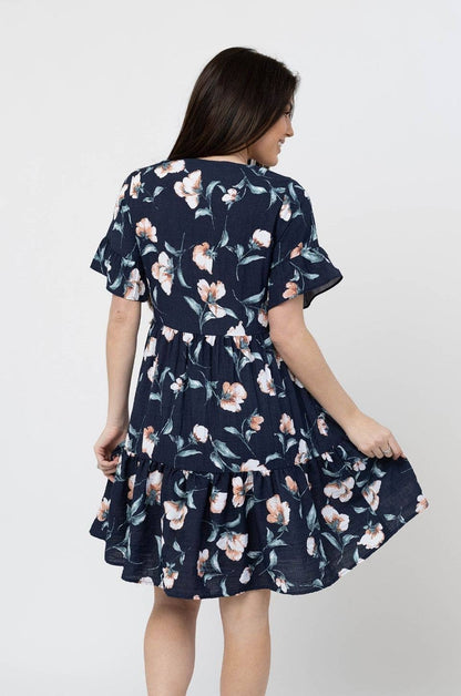 Floral Nursing Dress With Pockets Bell Sleeve