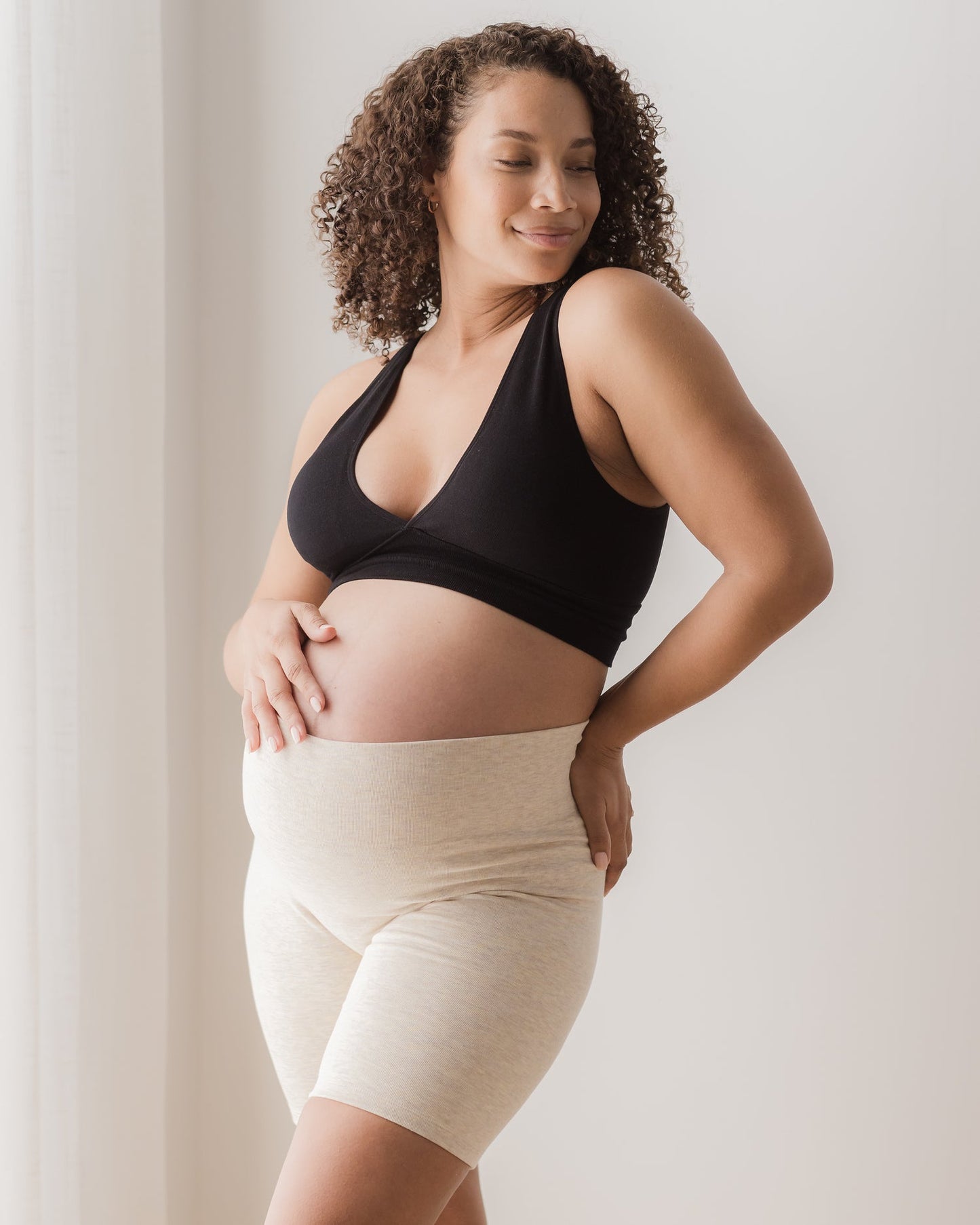 Kindred Bravely Sublime Bamboo Maternity & Postpartum Bike Short Oatmeal Heather
