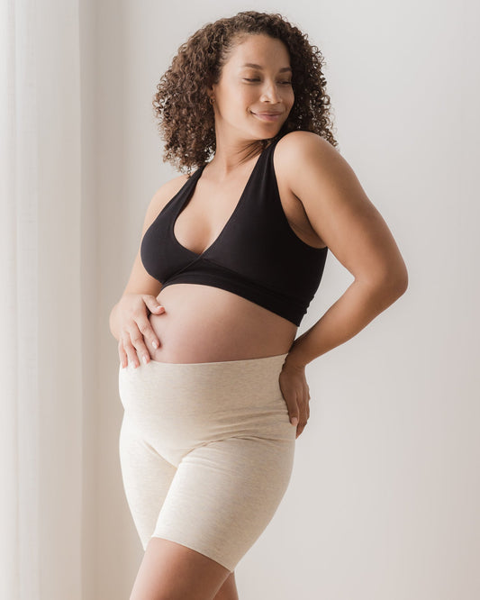 Kindred Bravely Sublime Bamboo Maternity & Postpartum Bike Short Oatmeal Heather