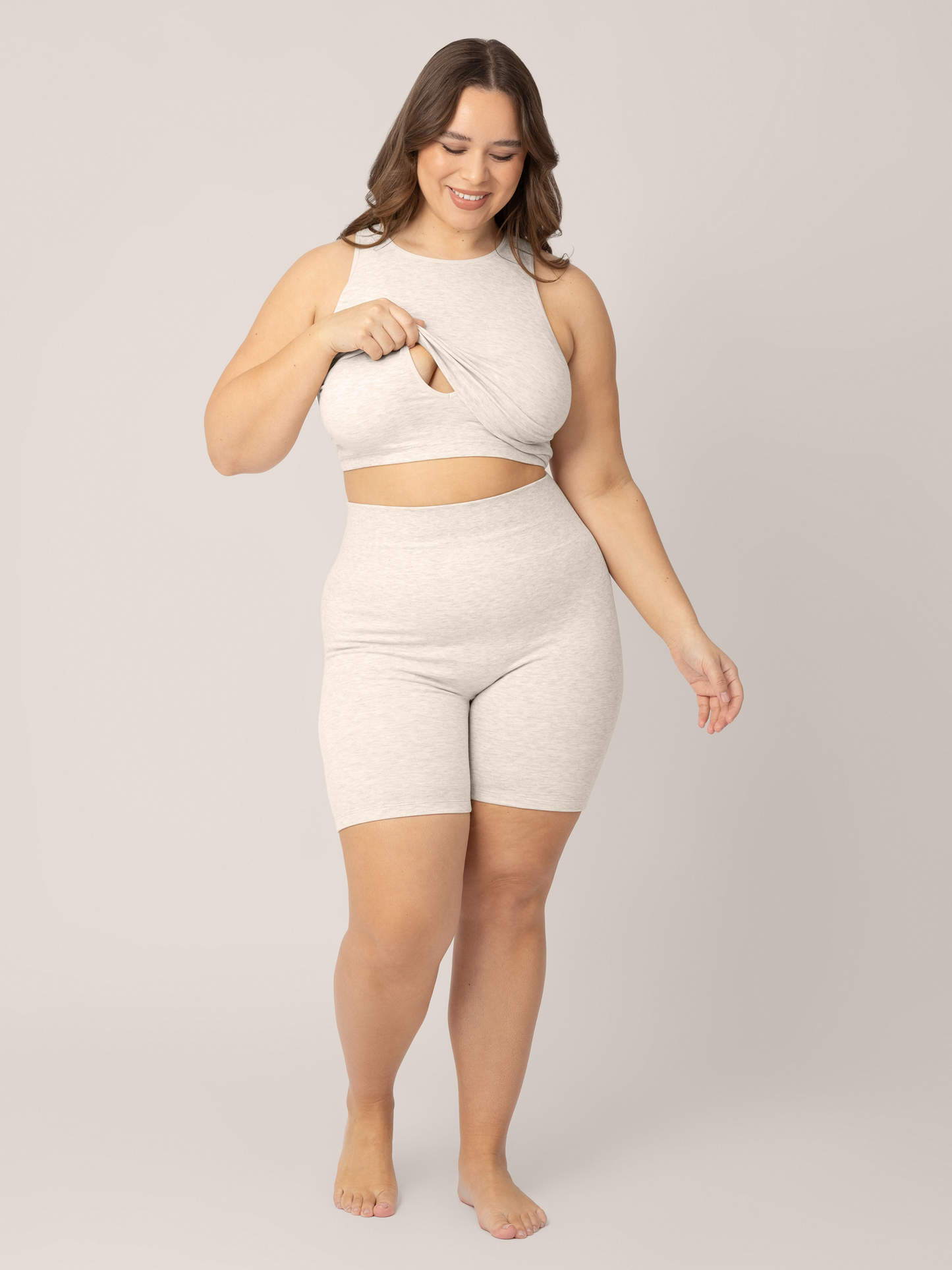 Kindred Bravely Sublime Bamboo Maternity & Nursing Longline Bra Top Oatmeal Heather