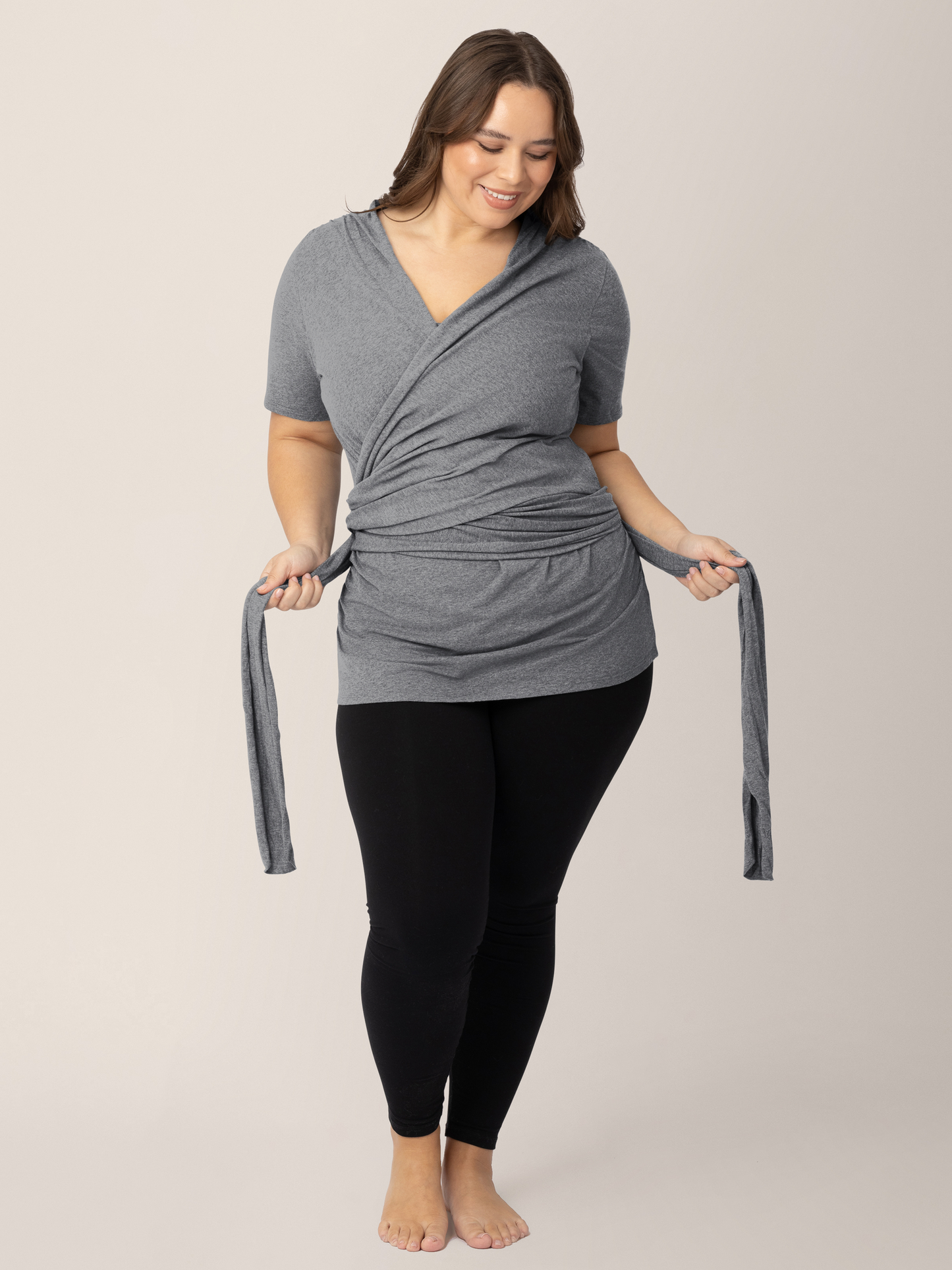 Kindred Bravely Organic Cotton Skin to Skin Short Sleeve Wrap Top Charcoal Grey Heather