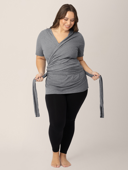 Kindred Bravely Organic Cotton Skin to Skin Short Sleeve Wrap Top Charcoal Grey Heather