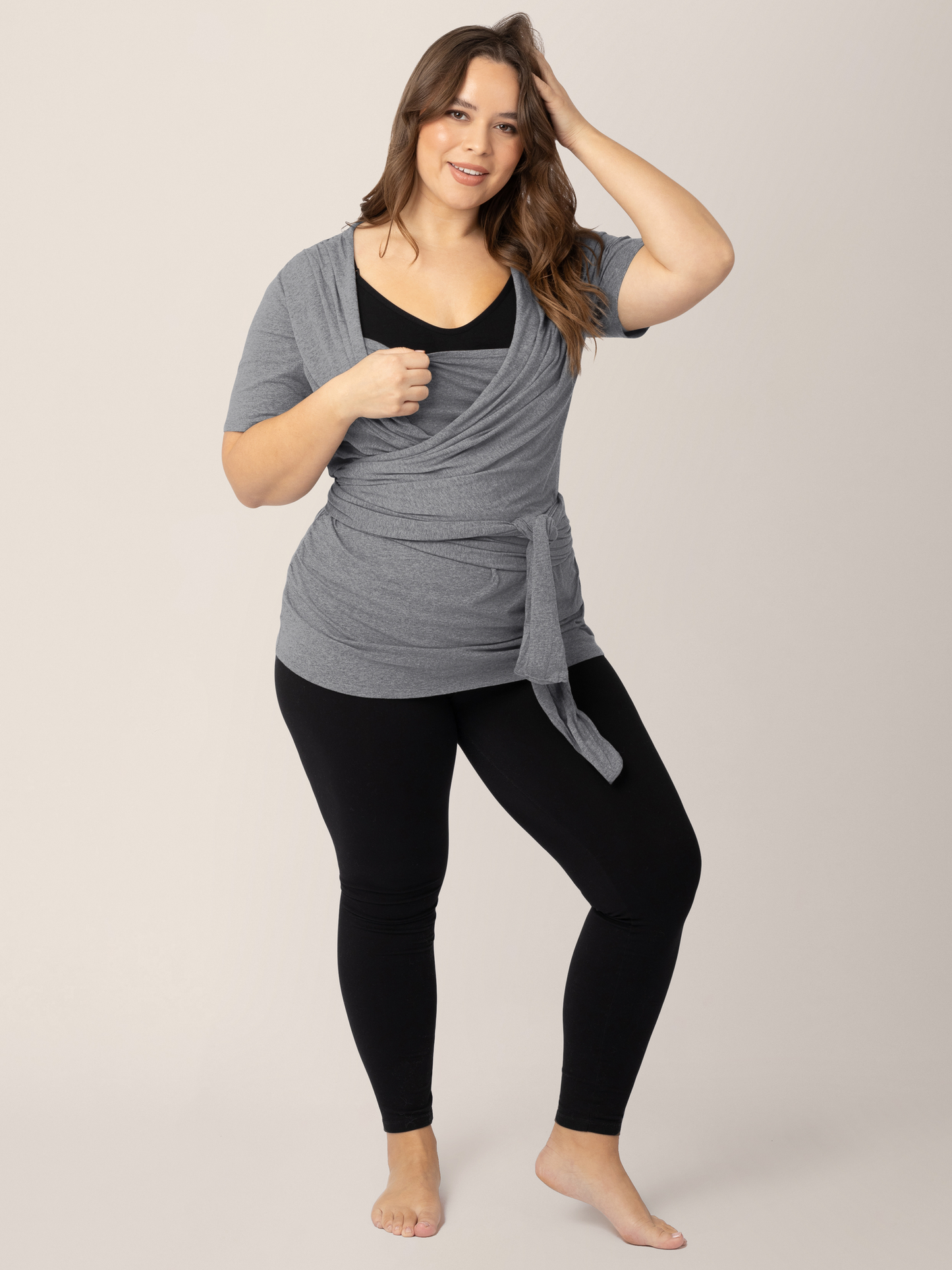 Kindred Bravely Organic Cotton Skin to Skin Short Sleeve Wrap Top Charcoal Grey Heather