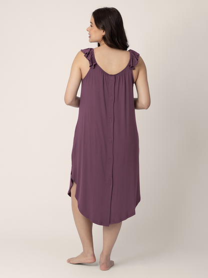 Kindred Bravely Ruffle Strap Labor & Delivery Gown Burgundy Plum