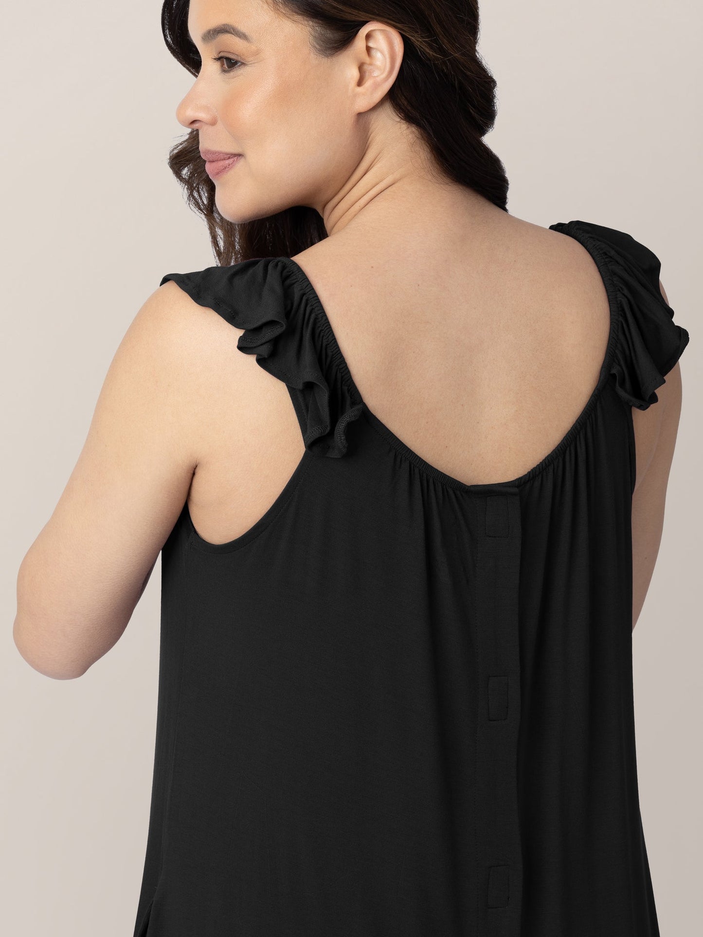 Kindred Bravely Ruffle Strap Labor & Delivery Gown Black