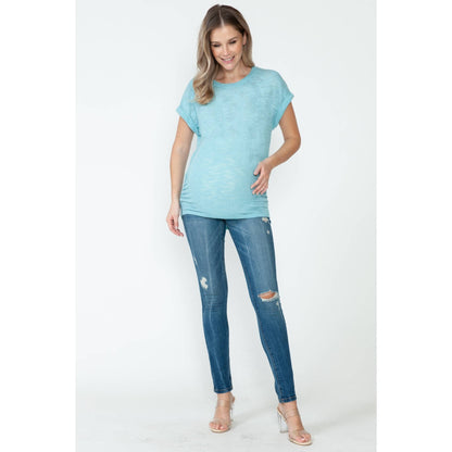 Maternity Side Shirring Ruched Knitted Basic Summer Top