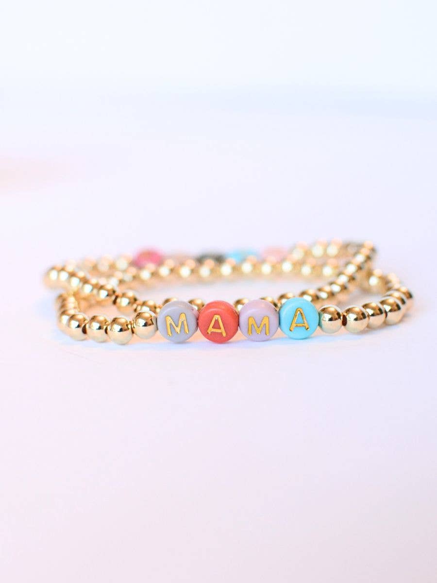 Gold beaded MAMA multi colored stretch bracelet gift