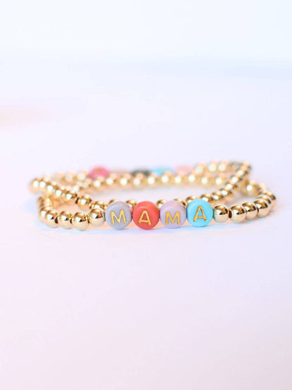 Gold beaded MAMA multi colored stretch bracelet gift