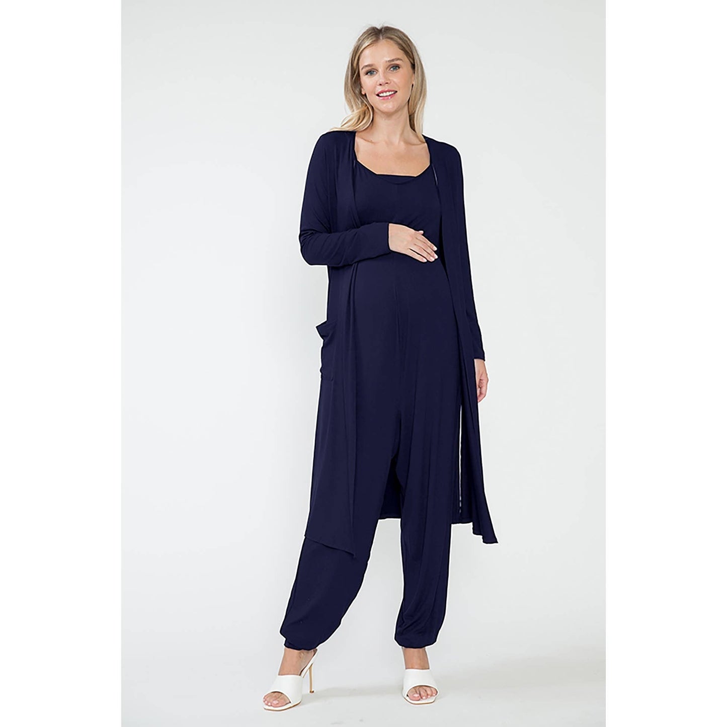 Maternity Jogger Pants Jumpsuit & Maxi Long Cardigan Sets