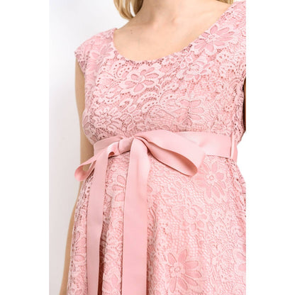 Floral Lace Satin Waist Tie Maternity Dress