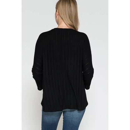 Round Neck Front Tie Ribbed Sweater