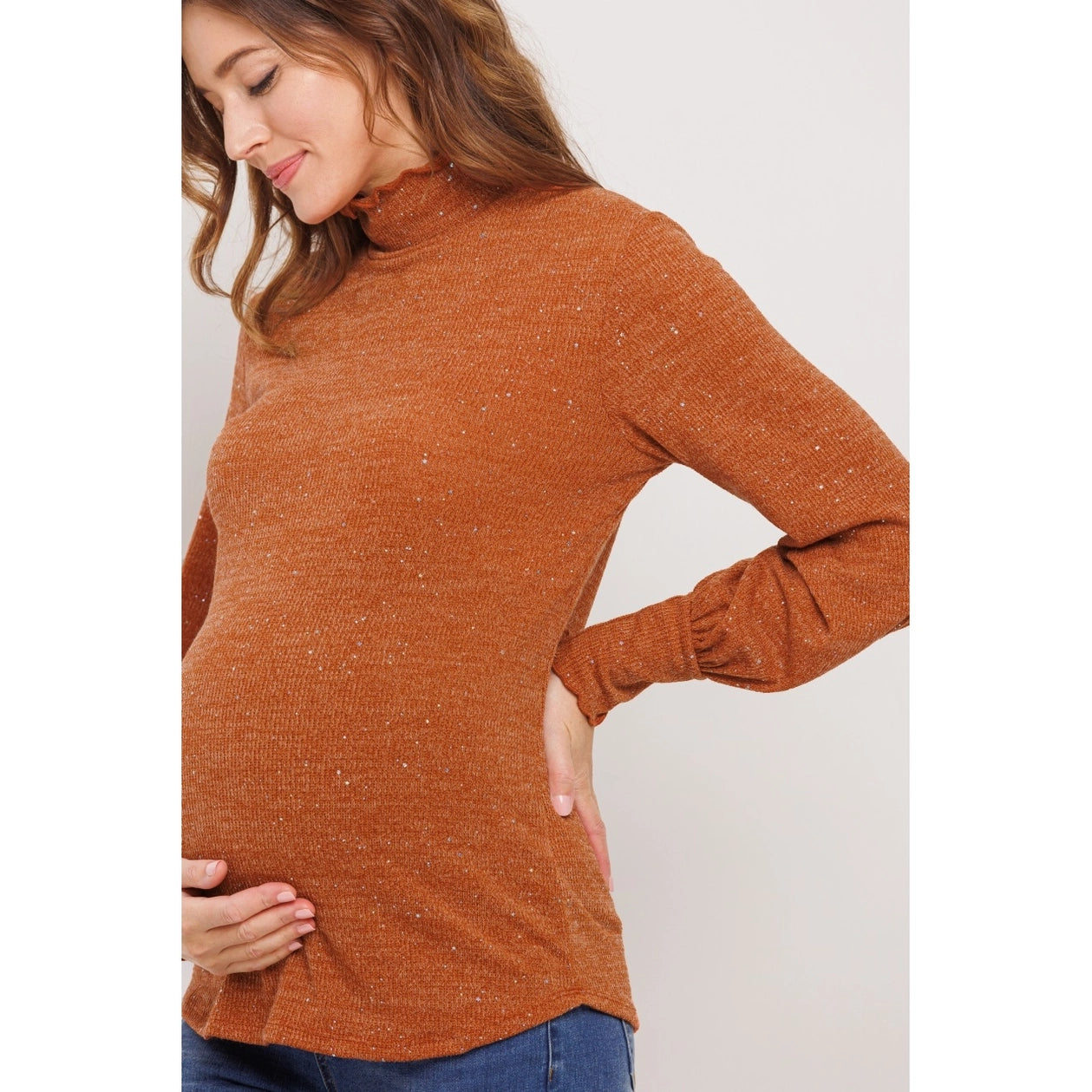 Sequined Evening Maternity Turtle Neck Blouse