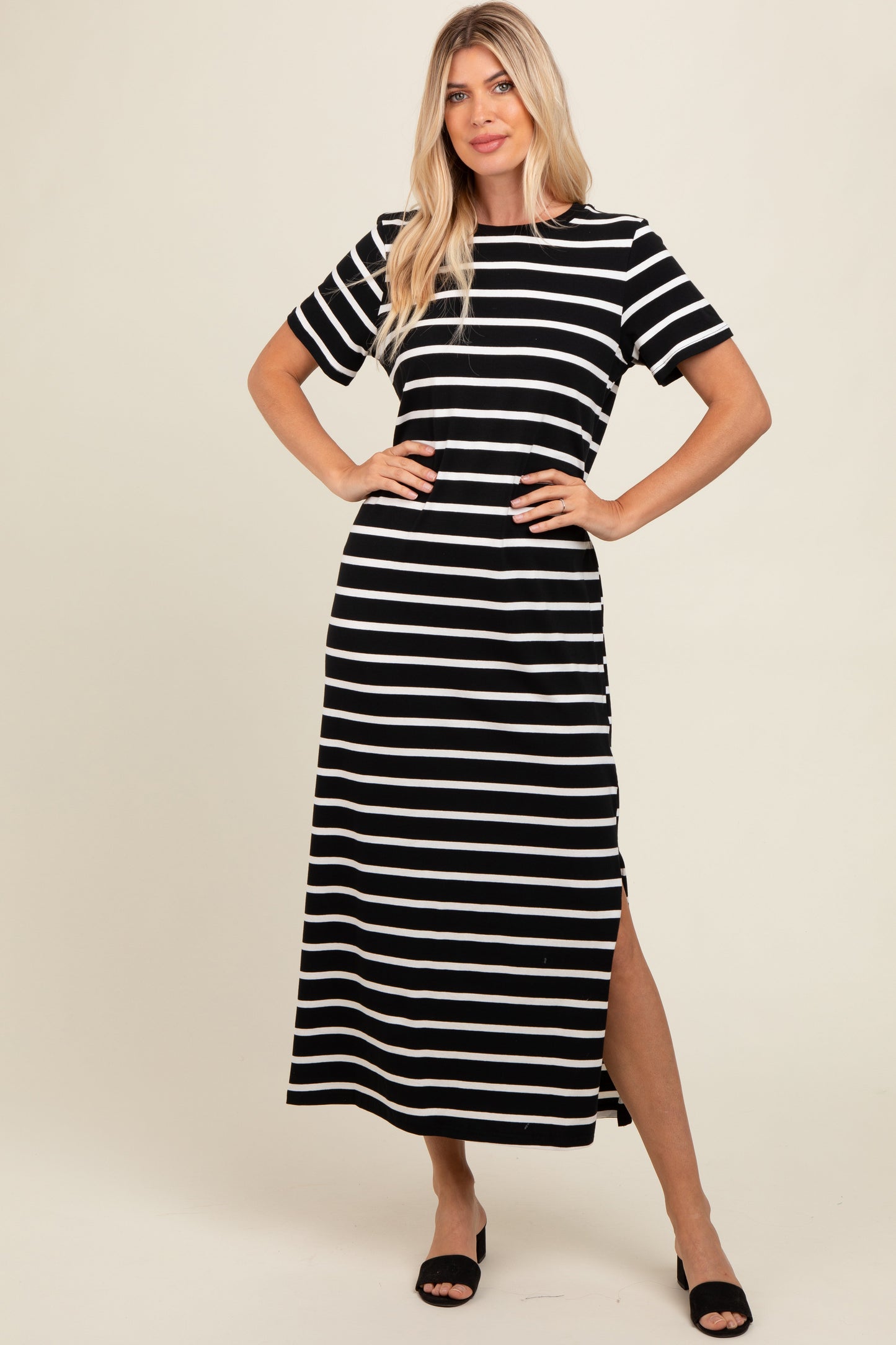 PinkBlush Black Striped Side Slit Maxi Dress