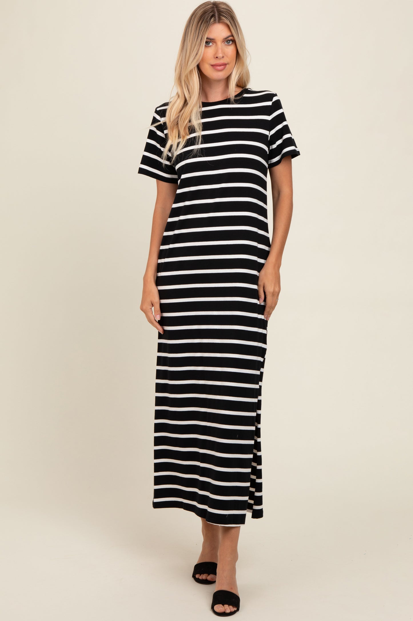 PinkBlush Black Striped Side Slit Maxi Dress