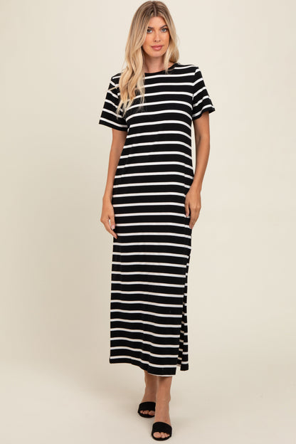 PinkBlush Black Striped Side Slit Maxi Dress