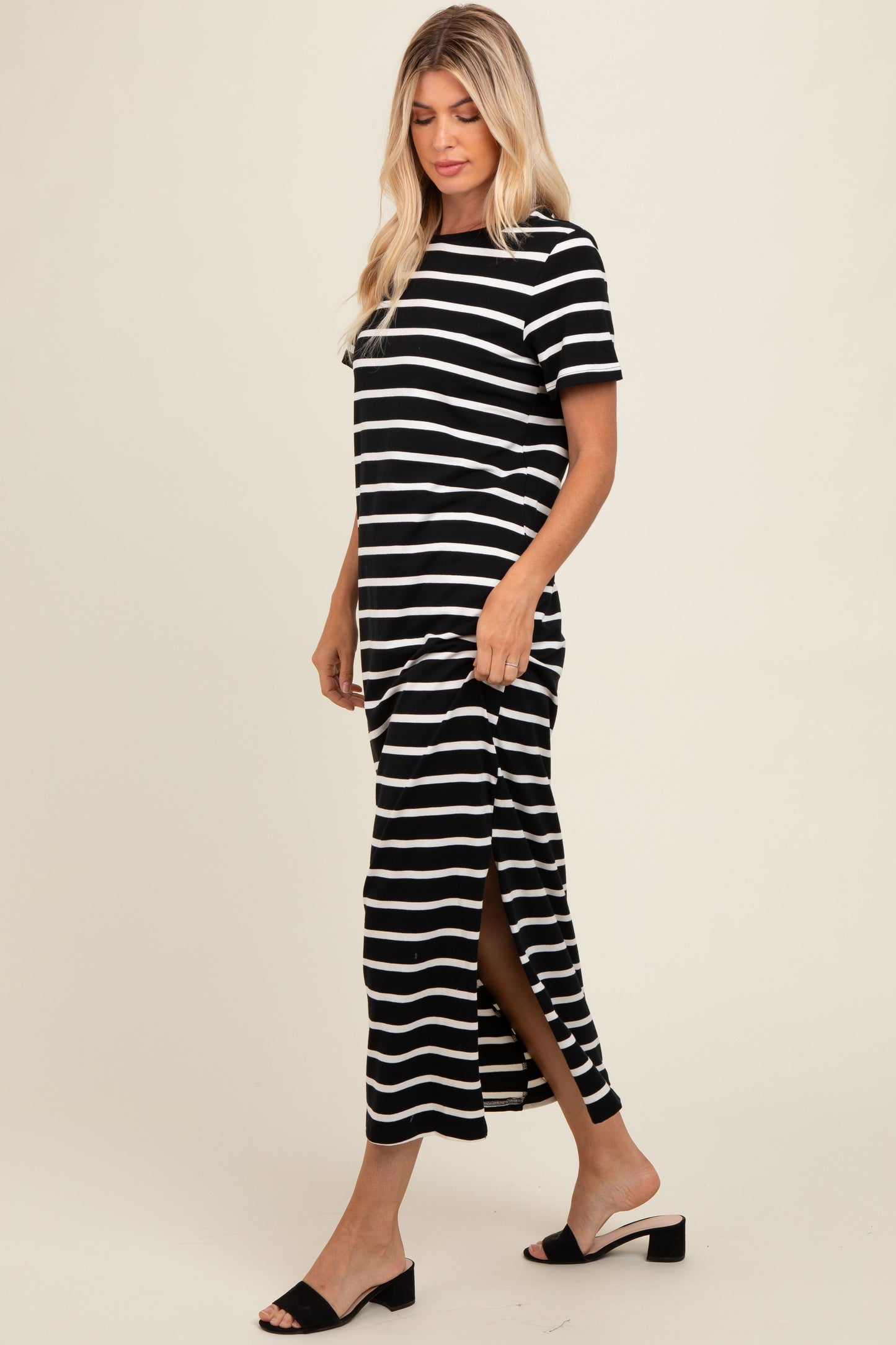 PinkBlush Black Striped Side Slit Maxi Dress